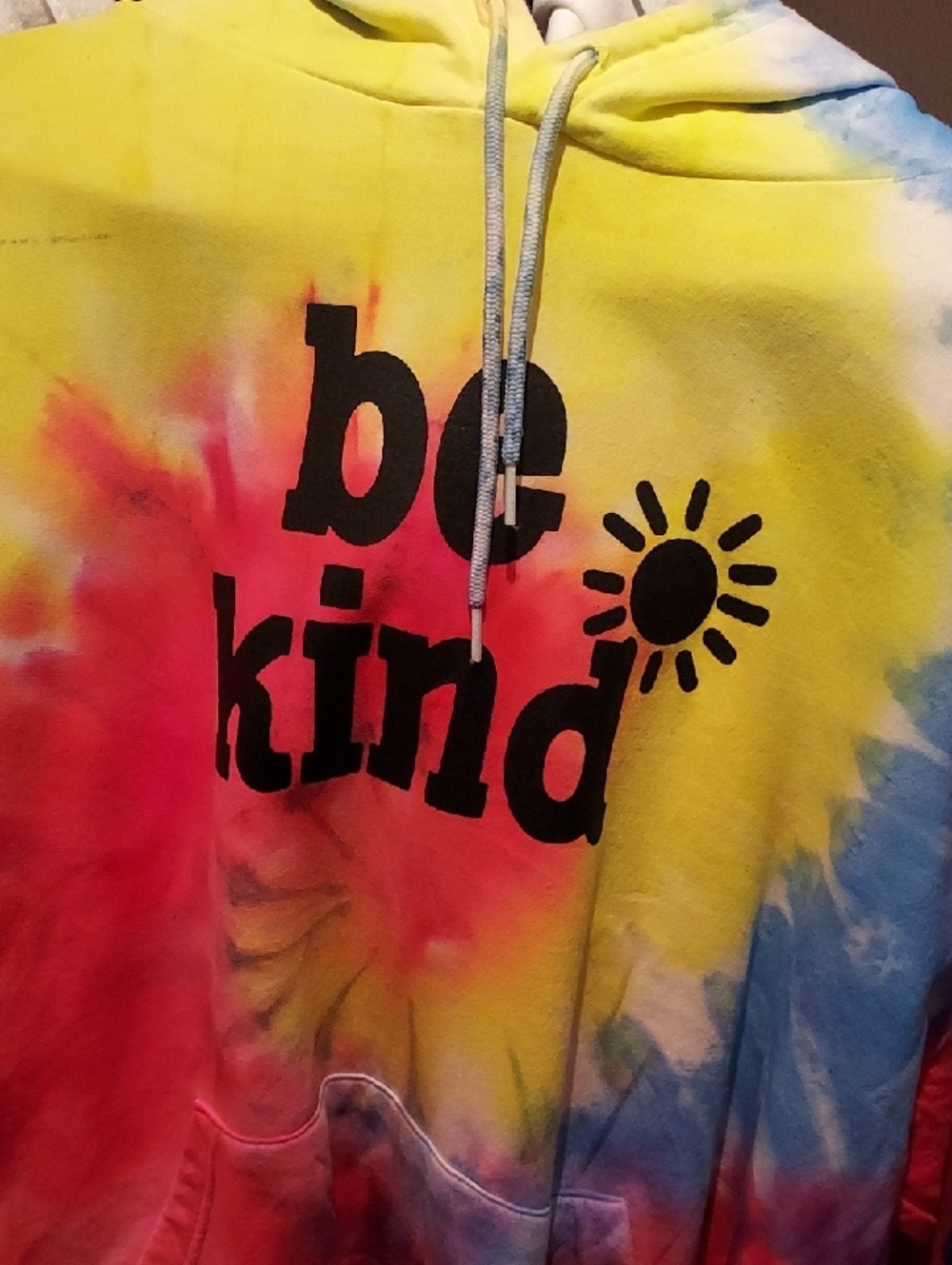 Be Kind Tie-Dye Adult Hoodie - Yellow Pink Blue Size 3XL